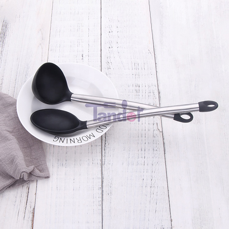 Maniche in acciaio inossidabile Strumento di cottura BPA Senza silicone non tossico Turner Tongs Spatula Cucina Gadgets Utensil Set