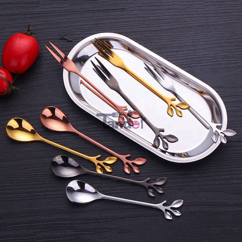 Ramo Forma Caffè Spoon Fruit Fork Mirror Small Spoon e Fork Acciaio inossidabile