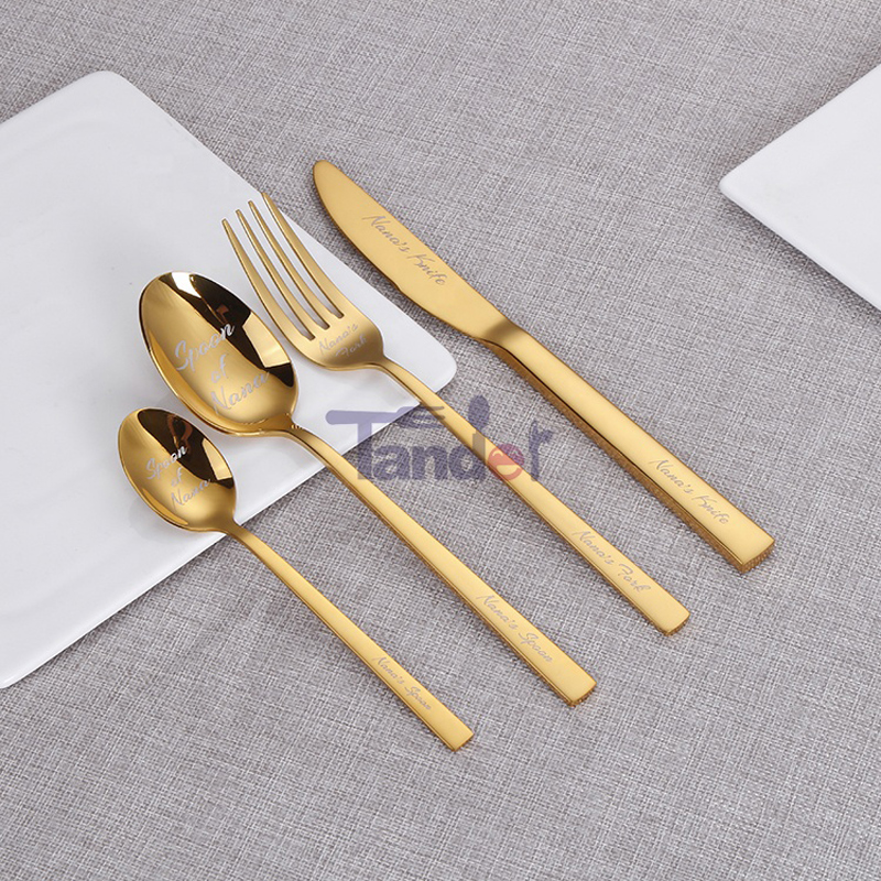 Custom Laser il tuo nome Logo Testo in acciaio inossidabile Set Knife Fork Spoon