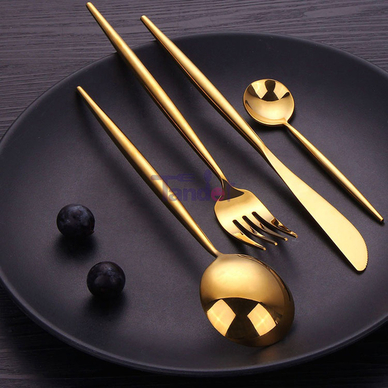 Set di posate in oro 18/8 in acciaio inossidabile 18/8 LFGB disponibile a specchio alto