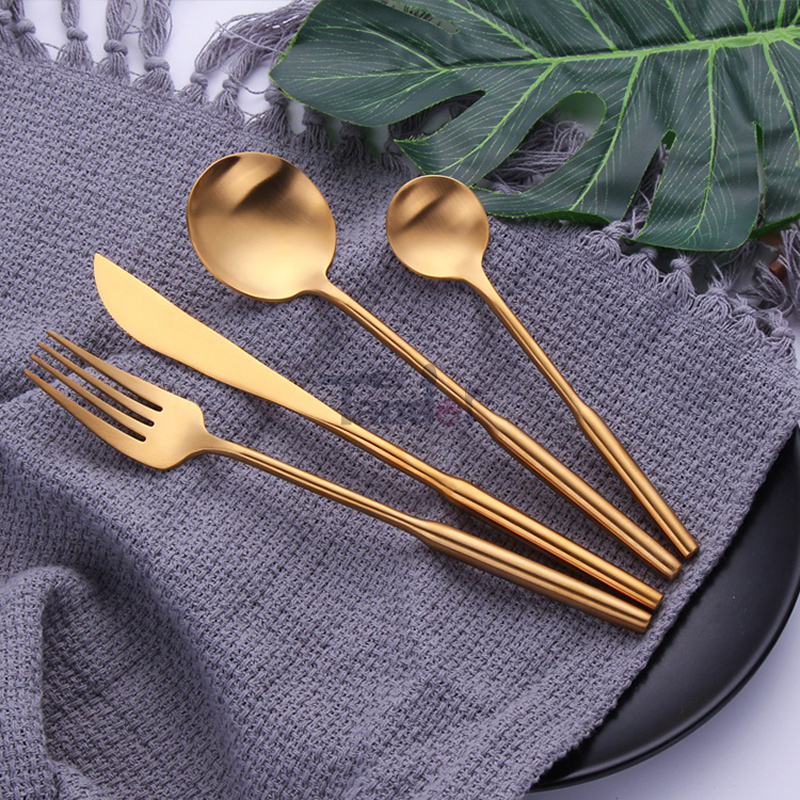 Titanio Gold Plating Brass Flatware Matt Fine Metal Fork Spoon Knife Matte Gold Cutlery