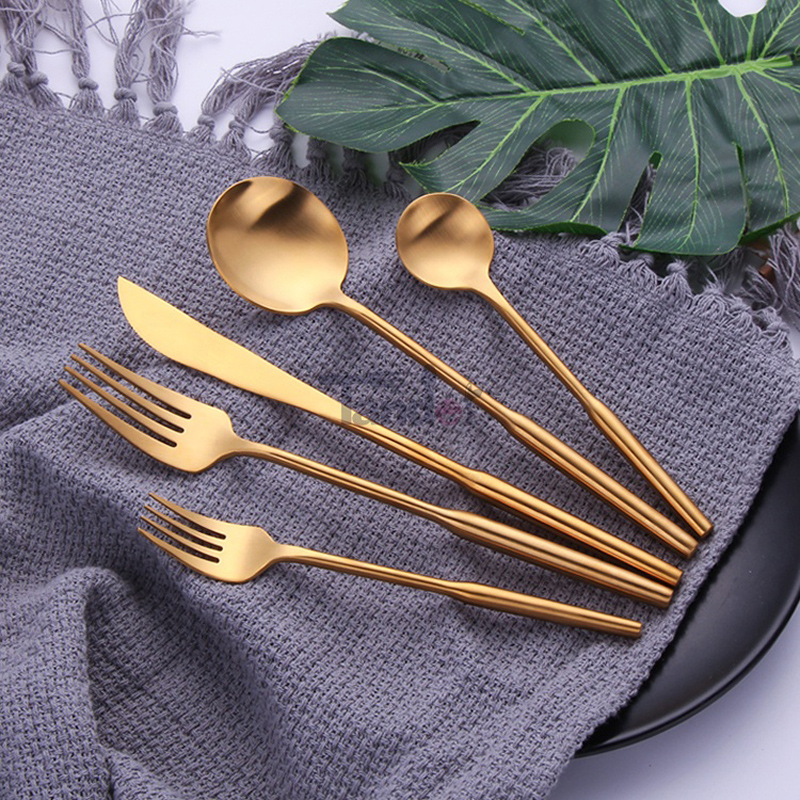 Titanio Gold Plating Brass Flatware Matt Fine Metal Fork Spoon Knife Matte Gold Cutlery