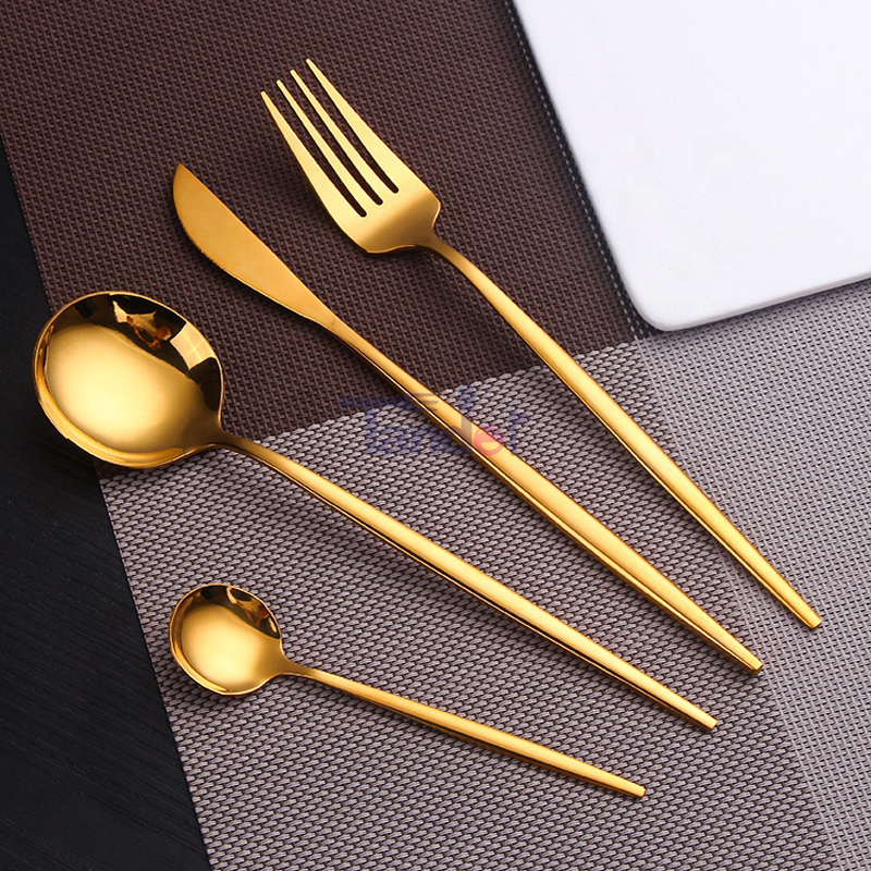 Set di stoviglie in acciaio inossidabile da 4 pezzi Coltello da forchetta con cucchiaio in oro per set di posate da cucina