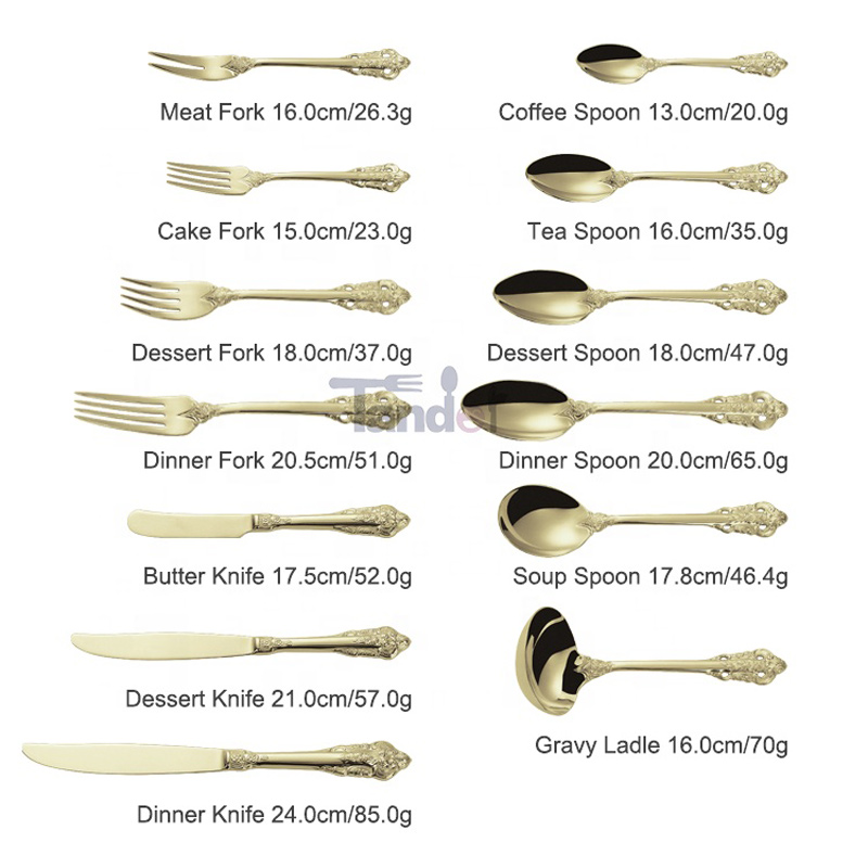 Set di posate in acciaio inossidabile Royal Champagne lucido lucidato a specchio 304 per matrimonio