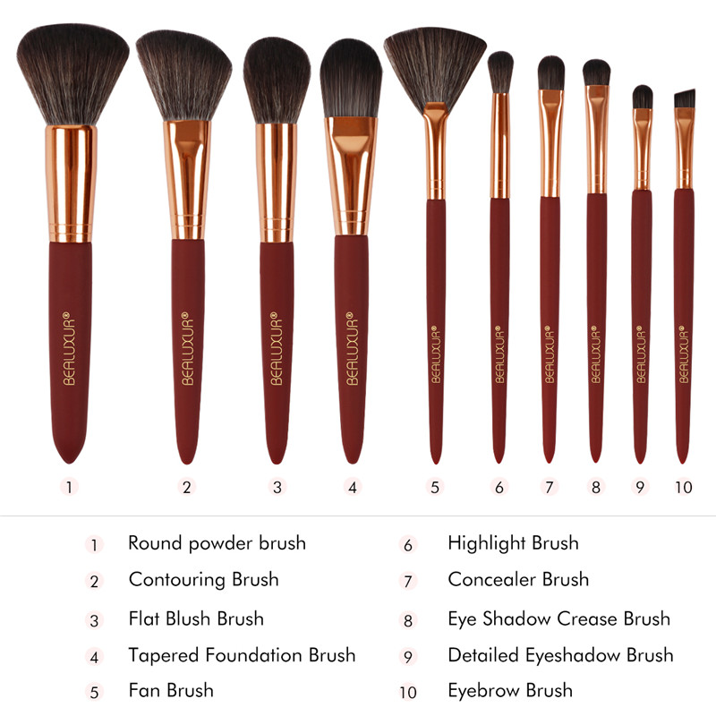 Set di pennelli per trucco, kit di pennelli per trucco in fibra sintetica premium Fondotinta in polvere Blending Eyeliner Viso Cosmetici Correttori Ombretti Spazzole Strumenti con borsa da viaggio in pelle PU (10 pezzi)