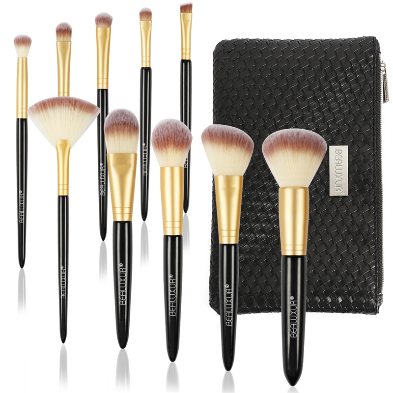 Set di pennelli per trucco da 10 pezzi, kit di pennelli per pennelli per trucco in fibra sintetica di alta qualità con borsa da viaggio in pelle PU