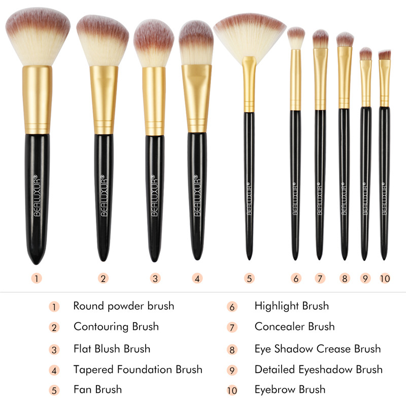 Set di pennelli per trucco da 10 pezzi, kit di pennelli per pennelli per trucco in fibra sintetica di alta qualità con borsa da viaggio in pelle PU