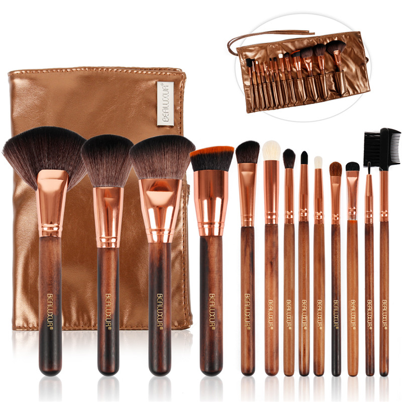 Set di Pennello makeup, 13pcs Makeup Brushes Premium Synthetic Bristol Polvere Foundation Blush Contour Concelators Lip Eyewshadow Brushes Kit… 005 Wooden handle)