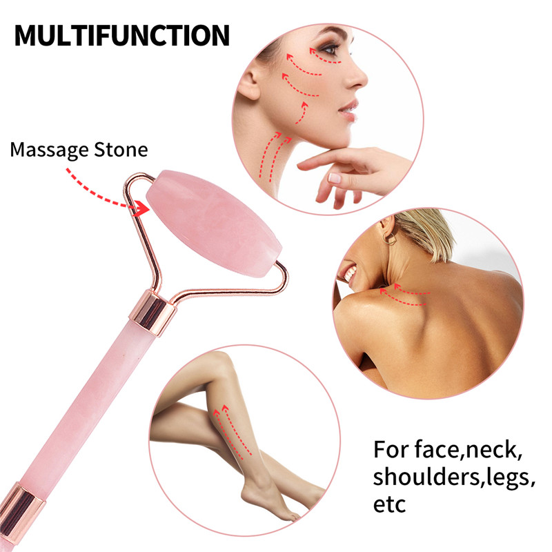 Jade Roller, 100% Rose Quartz Roller -* Grafico della piastra -* Pennello della maschera e della pulizia della faccia