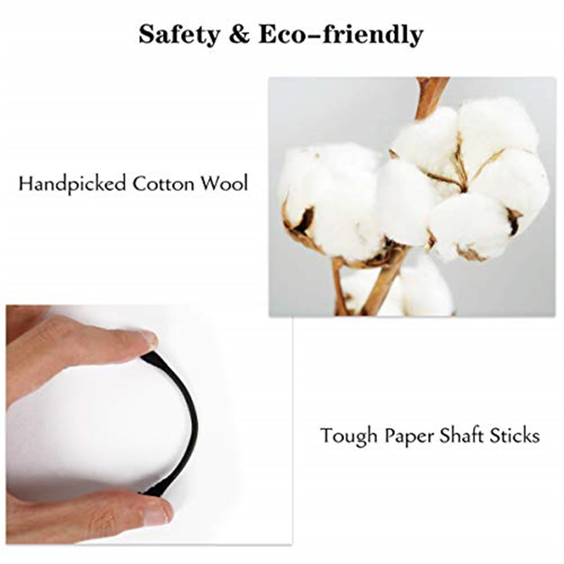 Cotton Swabs, 300Pcs Cotton Buds Double Head 100% Cotton White and Black Natural Paper Sticks Multipurpose Makeup -.