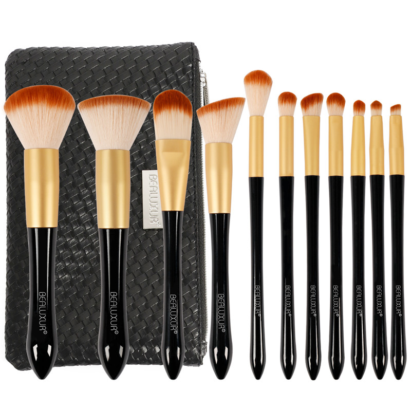 Set di pennelli per trucco ， 11 pezzi Pennelli per trucco Setole sintetiche di alta qualità Fondotinta in polvere Blush Contorno correttori Kit di spazzole per ombretti per labbra con borsa per trucco da viaggio ...