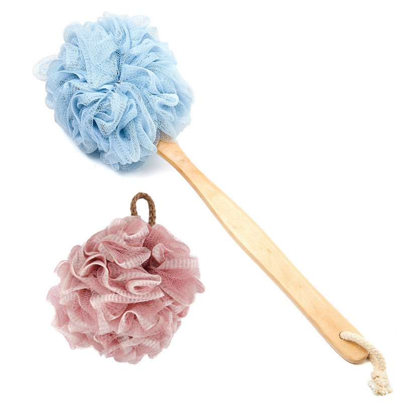 Loofah da doccia, set di spugne da bagno include 1 scrubber per la schiena a manico lungo e 1 spazzola per doccia per donne e uomini, lavaggio del corpo, del viso e della spa