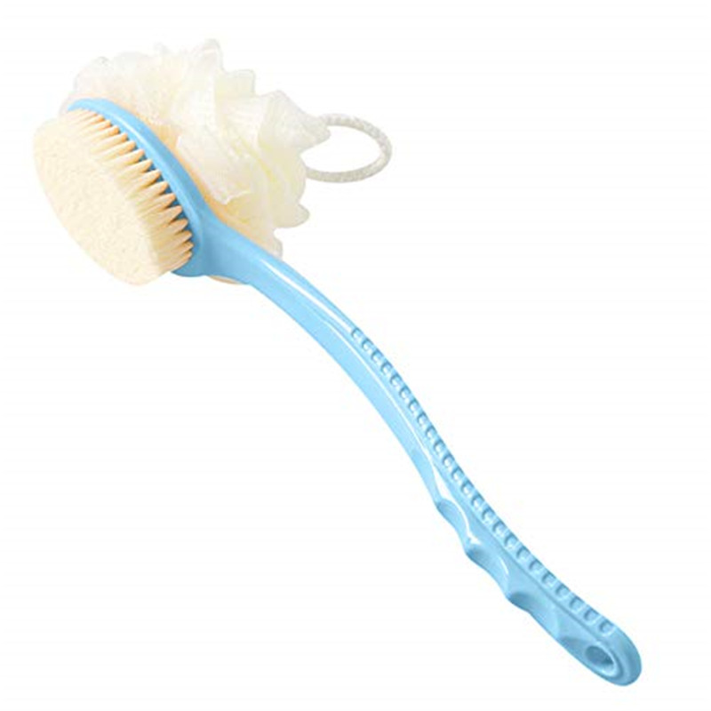 Spazzola per il corpo da bagno 2 IN 1 con luffa e setole morbide, Scrubber posteriore con spazzola per doccia a manico lungo curvo per lavaggio a secco o umido, lavaggio corpo, viso e spa per donne e uomini