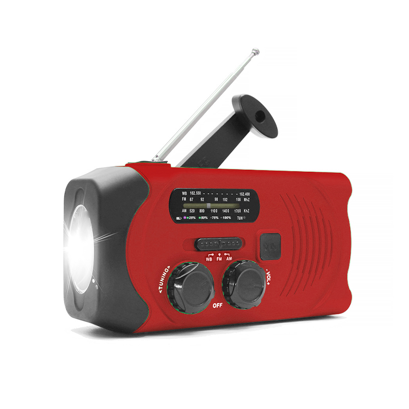 Radio meteorologica a energia solare di emergenza AM / FM / WB NOAA Radio a manovella con torcia a LED, banca portatile di potere del caricatore del telefono cellulare 2000mAh con allarme SOS