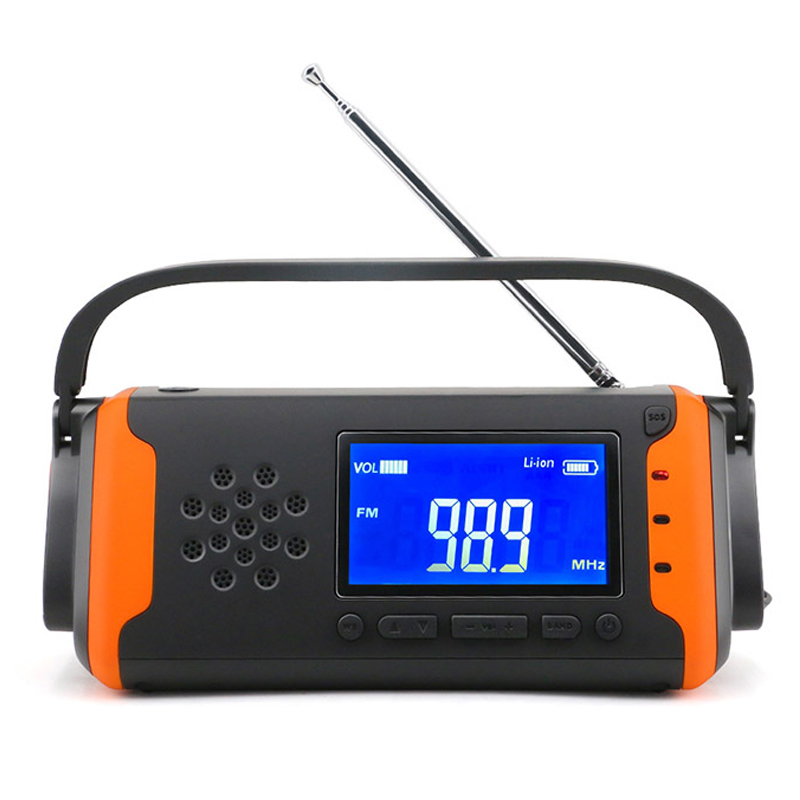 Radio meteorologica di emergenza digitale LCD, Manovella solare AM \/ FM Radio NOAA con torcia a LED, lettore musicale AUX-in, banca di alimentazione 4000mAh per caricabatterie cellulare e allarme SOS