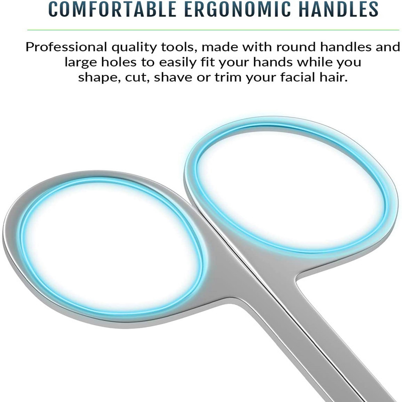 Forbici per capelli facciali curvi e arrotondati - Forbici per taglio di barba e baffi, taglio di capelli e barba, uso di sicurezza per sopracciglia, ciglia e capelli dell'orecchio - Acciaio inossidabile professionale