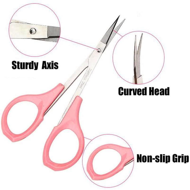 Ericotry Forbici per sopracciglia curve in acciaio inossidabile Craft Forbici per capelli facciali Trimmer per sopracciglia Punta a punta Pinzette Orecchio Narice Sopracciglio Barba Baffi Rifilatura per Uomo Donna Rosa ///// LAMA CURVA PER