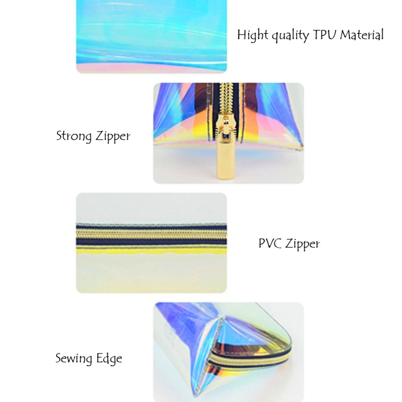 Custom Transgenitore TPU Olografico Borsa cosmetica personalizzata Laser Pvc Makeup Bag