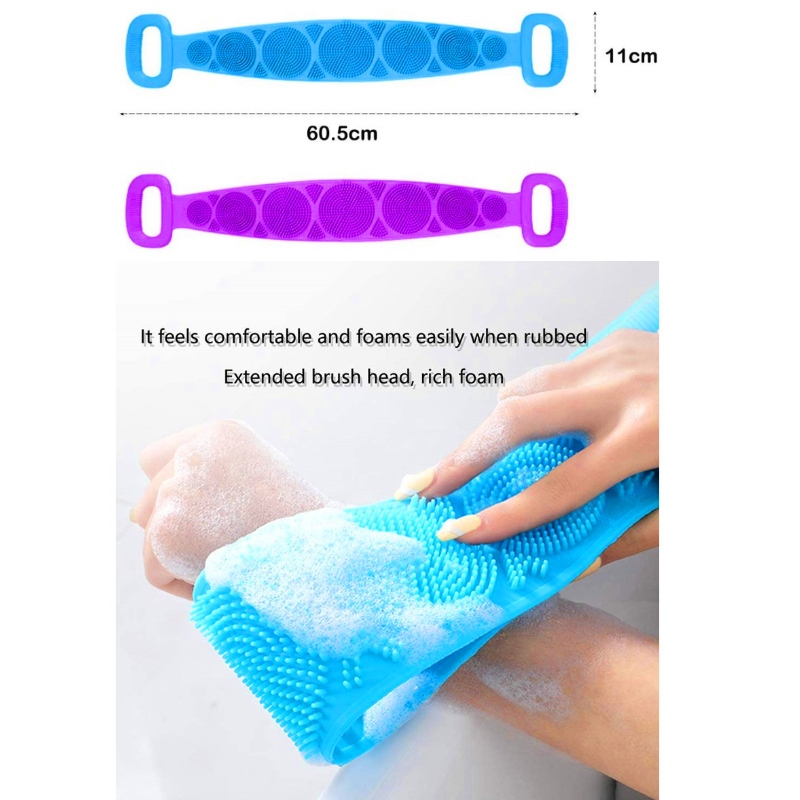 Spazzola per il corpo da bagno in silicone da 2 pacchi Scrubber esfoliante Rondella posteriore Scrub Cintura morbida per donna Uomo Massaggio pulito profondo