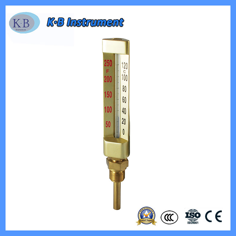 Commercio all'ingrosso Prezzo Custom Made Industrial Termometro V-Line Vline V Termometro Angolo diritto Brass Golden Fine Glass Termometro