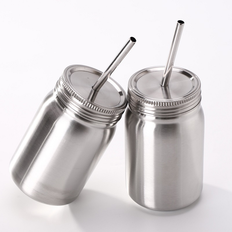 500ml doppio strato in acciaio inox in vaso in muratura con cilindro isolante sottovuoto a paglia con coperchi a prova di fuga Smoothie Cup Round