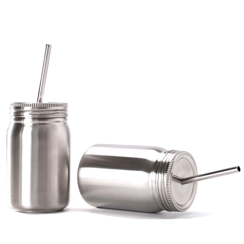 500ml doppio strato in acciaio inox in vaso in muratura con cilindro isolante sottovuoto a paglia con coperchi a prova di fuga Smoothie Cup Round