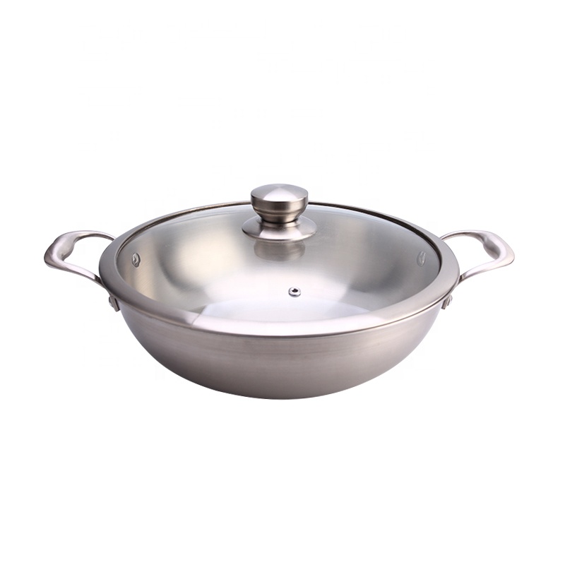 padella wok in acciaio inossidabile con coperchio