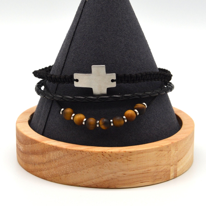 Bracciale in pelle con accessori in acciaio inossidabile rfbbg1567