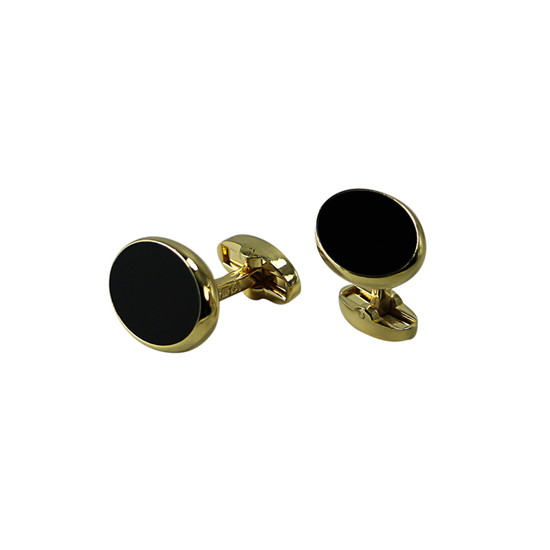 Gemelli classici ovali placcati oro acrilico nero