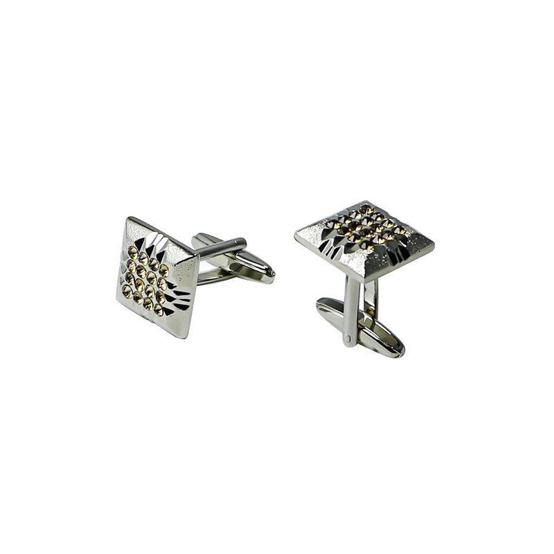 Quadrato Silvertone con gemelli color strass color canarino