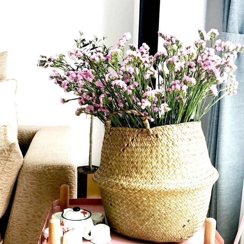 Cestino di ventre di seagrass intrecciato per supporto per pantalone da vaso per fiori