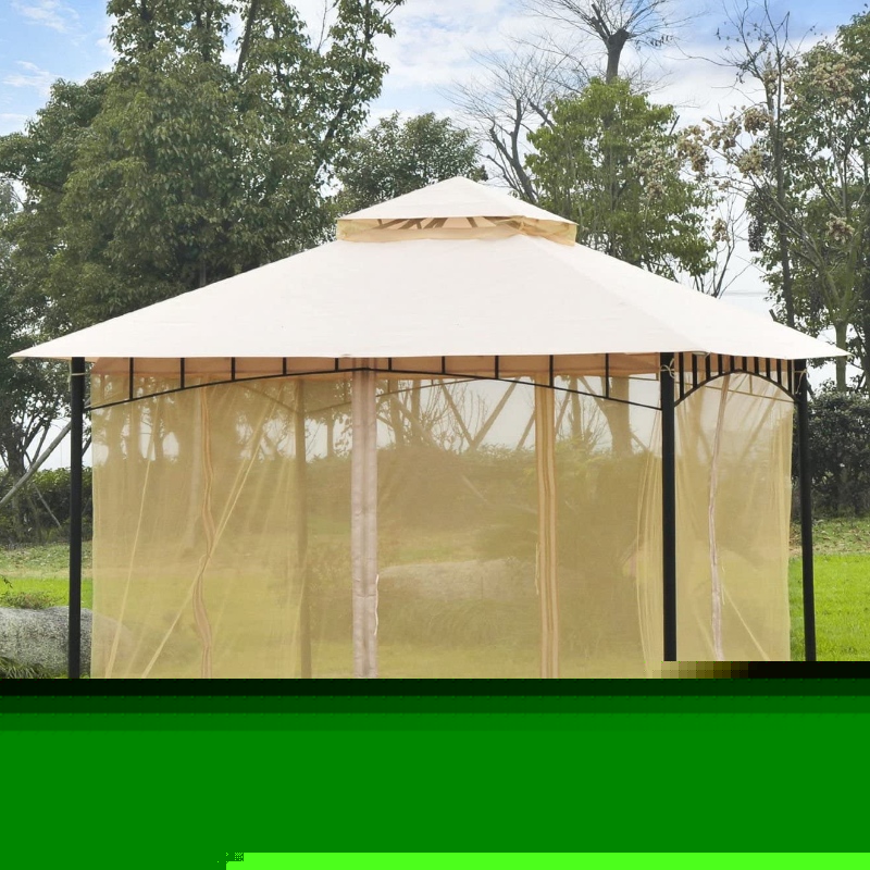 Pensilina per gazebo da esterno in acciaio 10'x10 'con rete protettiva in rete, costruzione a tetto a doppio livello intelligente, stile moderno