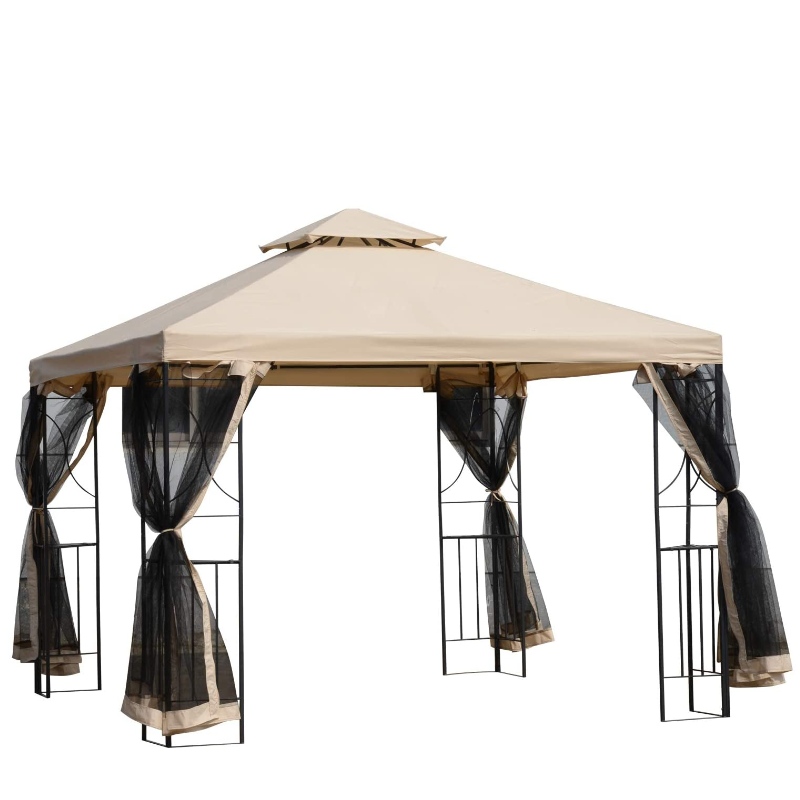 Gazebo esterno quadrato in tessuto d'acciaio 10 'x 10' con zanzariere