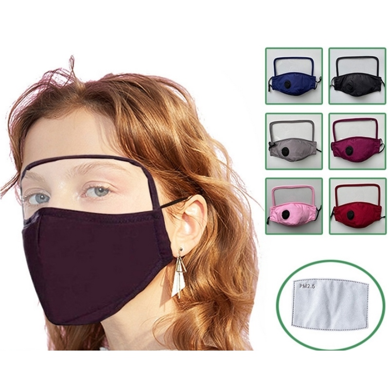 MASCHERA VISO TESSUTA 100% cotone che protegge la pelle e gli occhi e la bocca con filtro anti-appannamento su entrambi i lati in PET e PM2.5