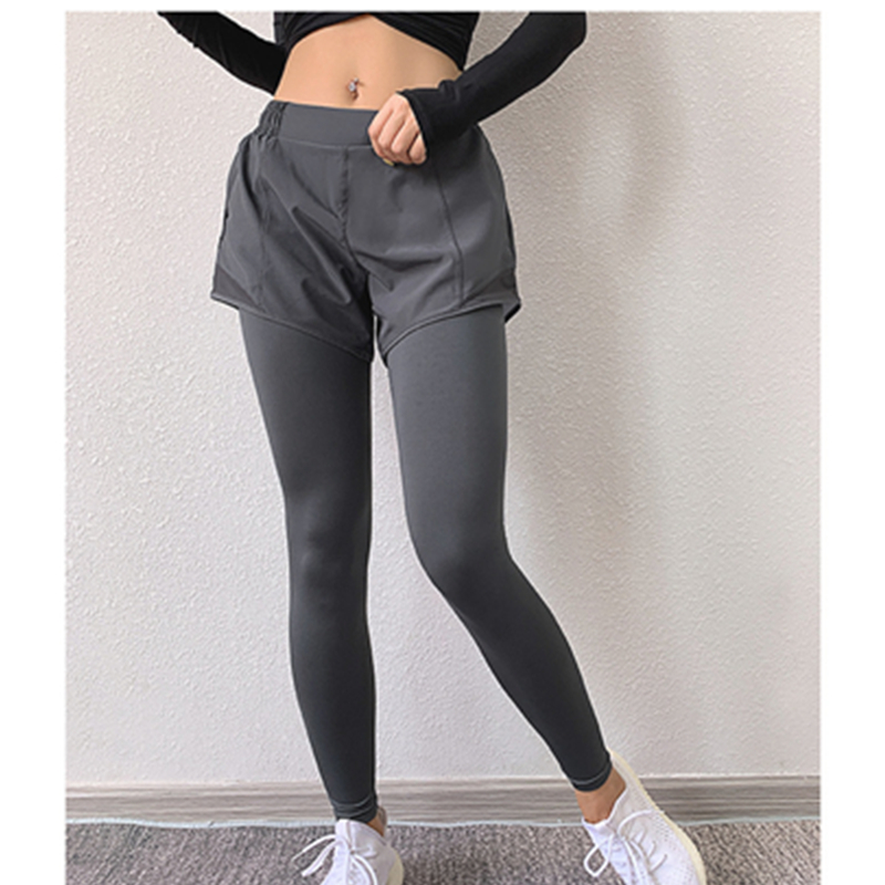 Pantaloni da yoga da allenamento per allenamento aderente, elasticizzati a due pezzi