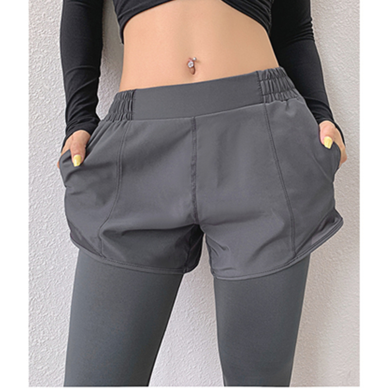 Pantaloni da yoga da allenamento per allenamento aderente, elasticizzati a due pezzi