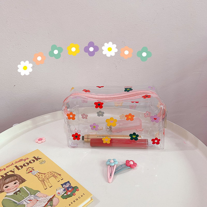 Giappone e Corea del Sud borsa trucco trasparente impermeabile per donna portatile Ins vento cartone animato grande capacità ragazze lavano produttori di borse personalizzate