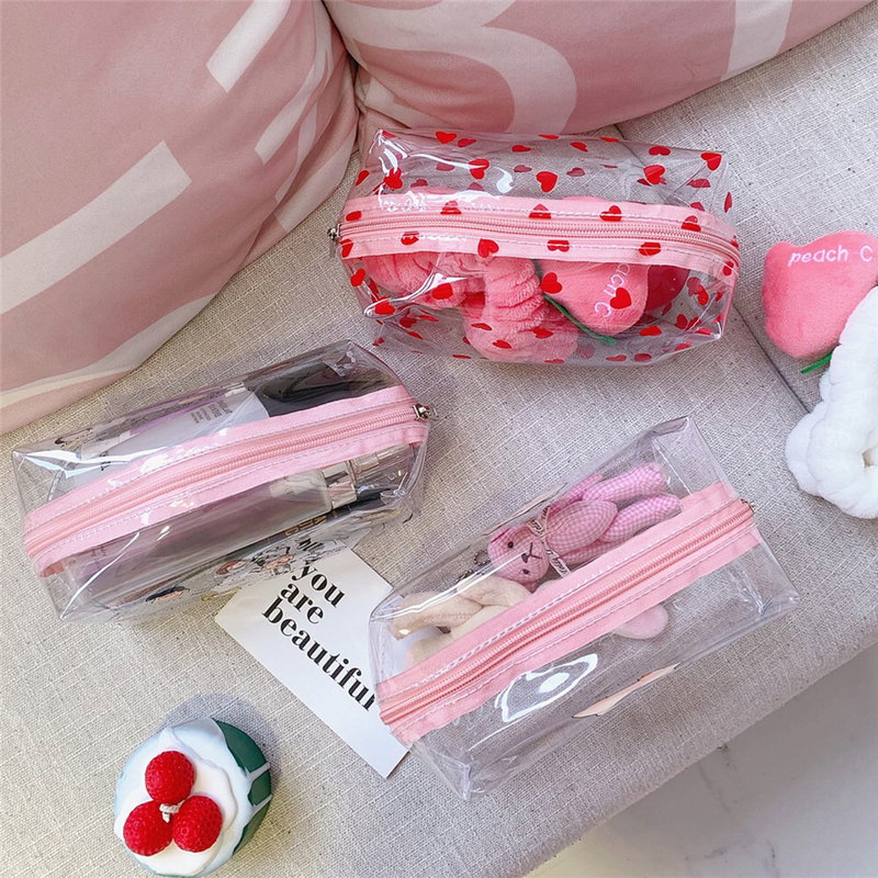 Giappone e Corea del Sud borsa trucco trasparente impermeabile per donna portatile Ins vento cartone animato grande capacità ragazze lavano produttori di borse personalizzate