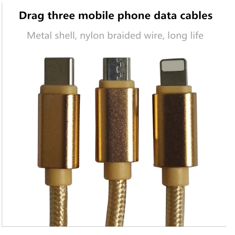 Linea dati del telefono cellulare 2A Linea di nylon a strisce di tigre treccia tre-in-one sicura linea di ricarica veloce dati