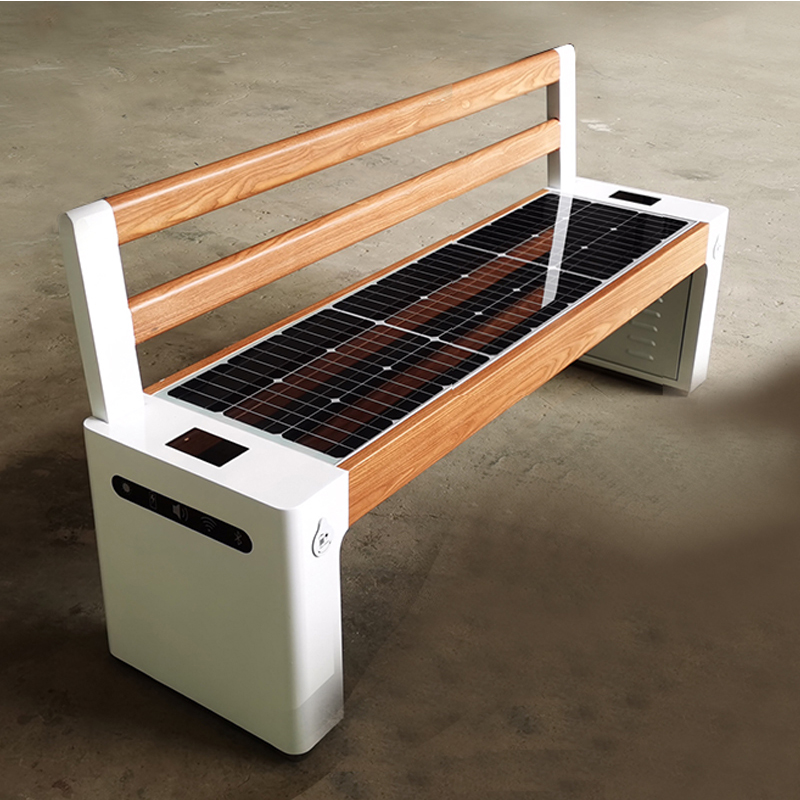 Grande formato WPM Wood Galvanized Steel Smart Voice Solar Bench