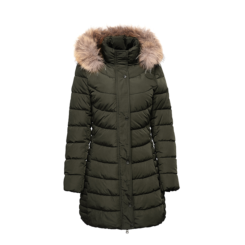 cappotto caldo da donna con cappuccio staccabile e pelliccia naturale / piumino