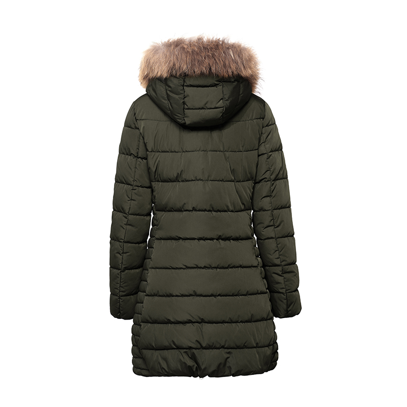 cappotto caldo da donna con cappuccio staccabile e pelliccia naturale / piumino