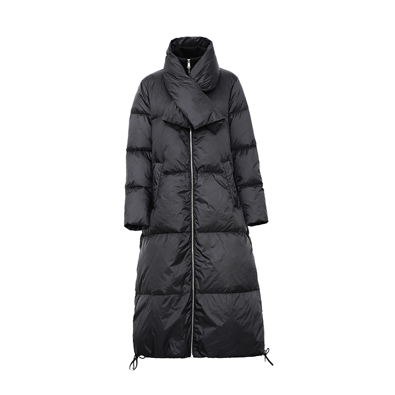 cappotto / piumino lungo caldo da donna con cappuccio staccabile.