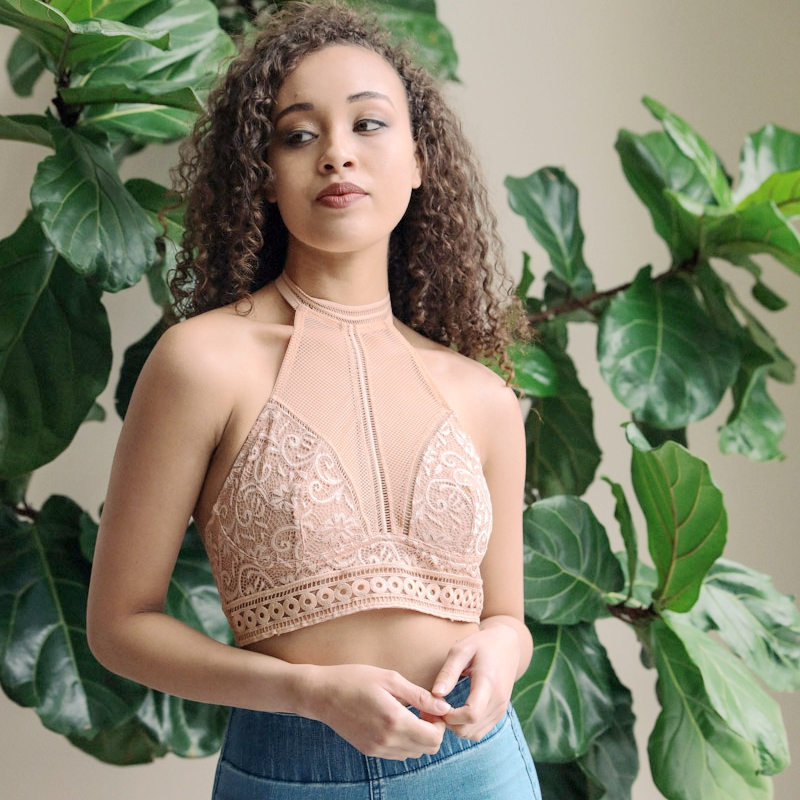 GA-5502 High Neck Bralette Mesh Choker Bra Fashion Lace Camisole Top