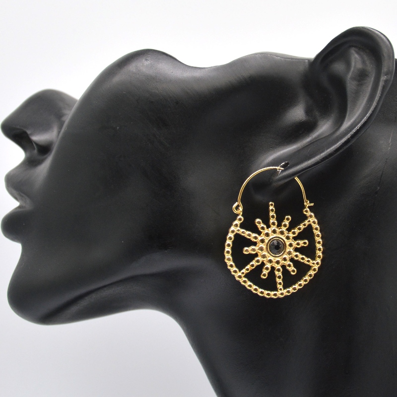 Gioielli da donna placcati in oro stile bohémien vintage orecchini floreali in agata nera fabbrica di lavorazione di gioielli in Cina Ruifanbao