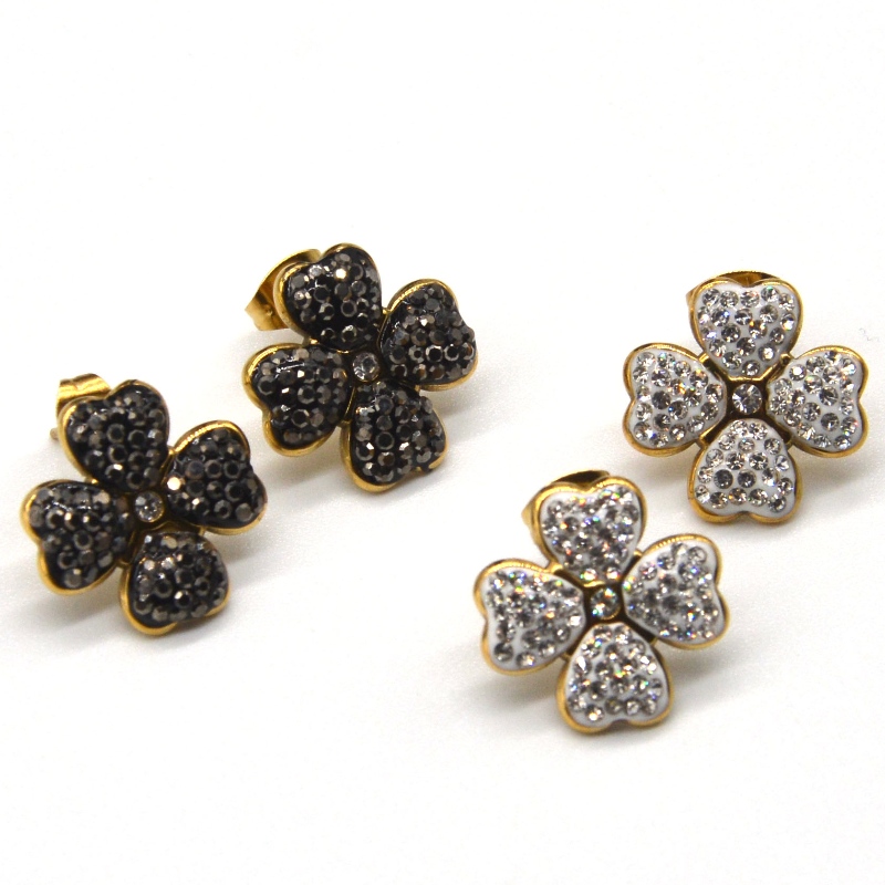 Orecchini quadrifoglio, adatti per ragazze e donne, orecchini bianchi \/ neri a forma di cuore, fabbrica di lavorazione di gioielli in Cina Ruifanbao