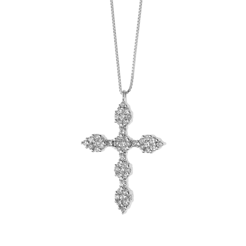 Collana in argento 925 con pietra adesiva croce stile semplice europeo e americano da donna Fabbrica di gioielli in Cina Ruifanbao