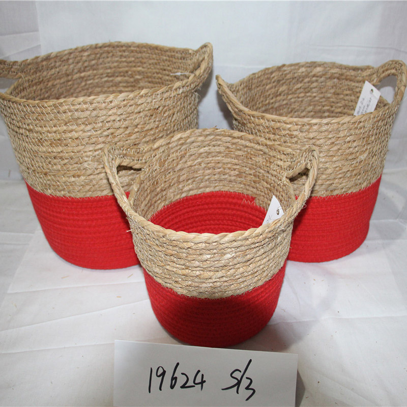 Scatola portaoggetti in paglia fatta a mano Cesto di alghe Cesto di frutta in rattan Cestini portaoggetti intrecciati Organizzatore di trucco