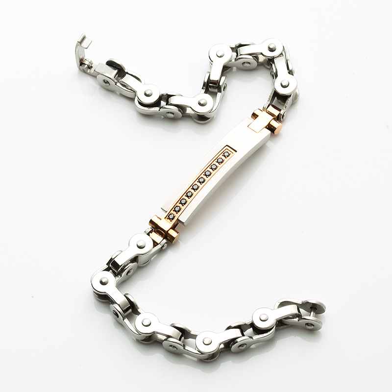 Braccialetto in acciaio inossidabile con placcatura in oro rosa 18 carati bicolore Braccialetto alla moda con pietra cnc CNC