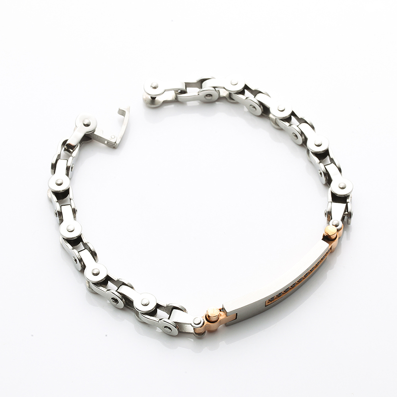 Braccialetto in acciaio inossidabile con placcatura in oro rosa 18 carati bicolore Braccialetto alla moda con pietra cnc CNC